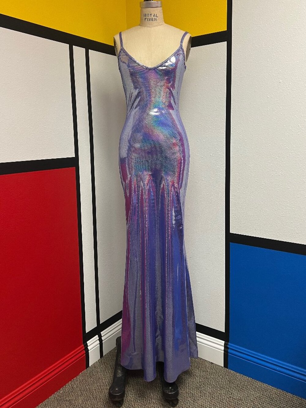 Vintage 90s Y2K Hologram Shiny Metallic Purple Maxi Tank Dress Size XS (damaged)
